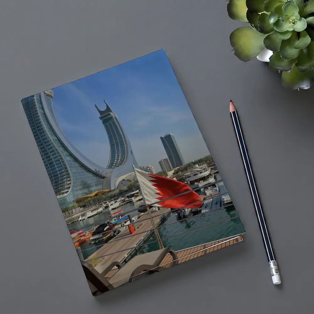 Bahrain Flag Marina Modern Skyline View – Notebooks