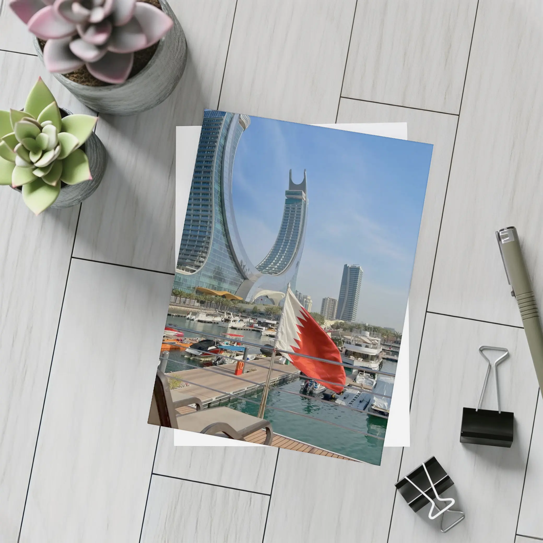Bahrain Flag Marina Modern Skyline View – Postcards
