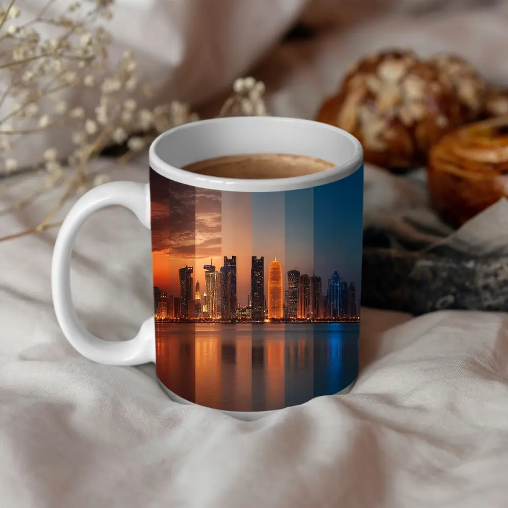 Doha Qatar Skyline Day To Night – Mugs
