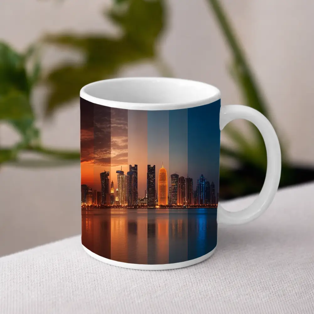 Doha Qatar Skyline Day To Night – Mugs
