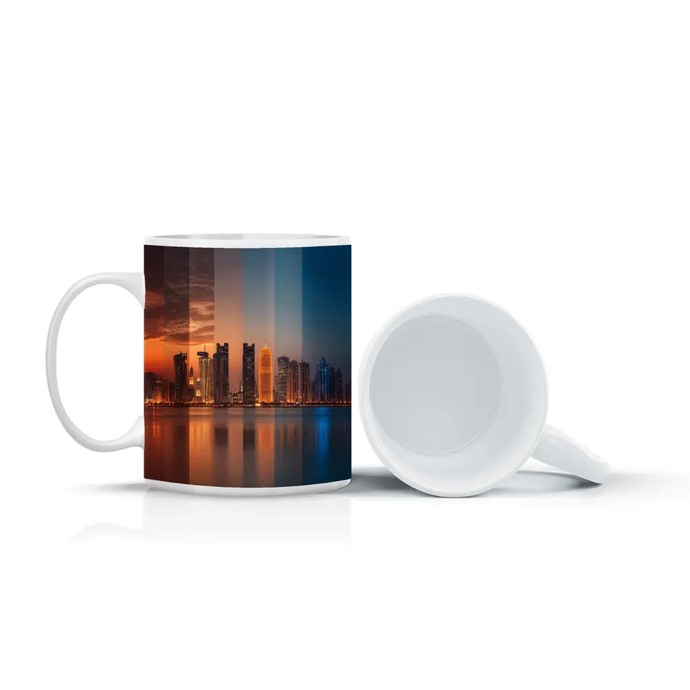Doha Qatar Skyline Day To Night – Mugs