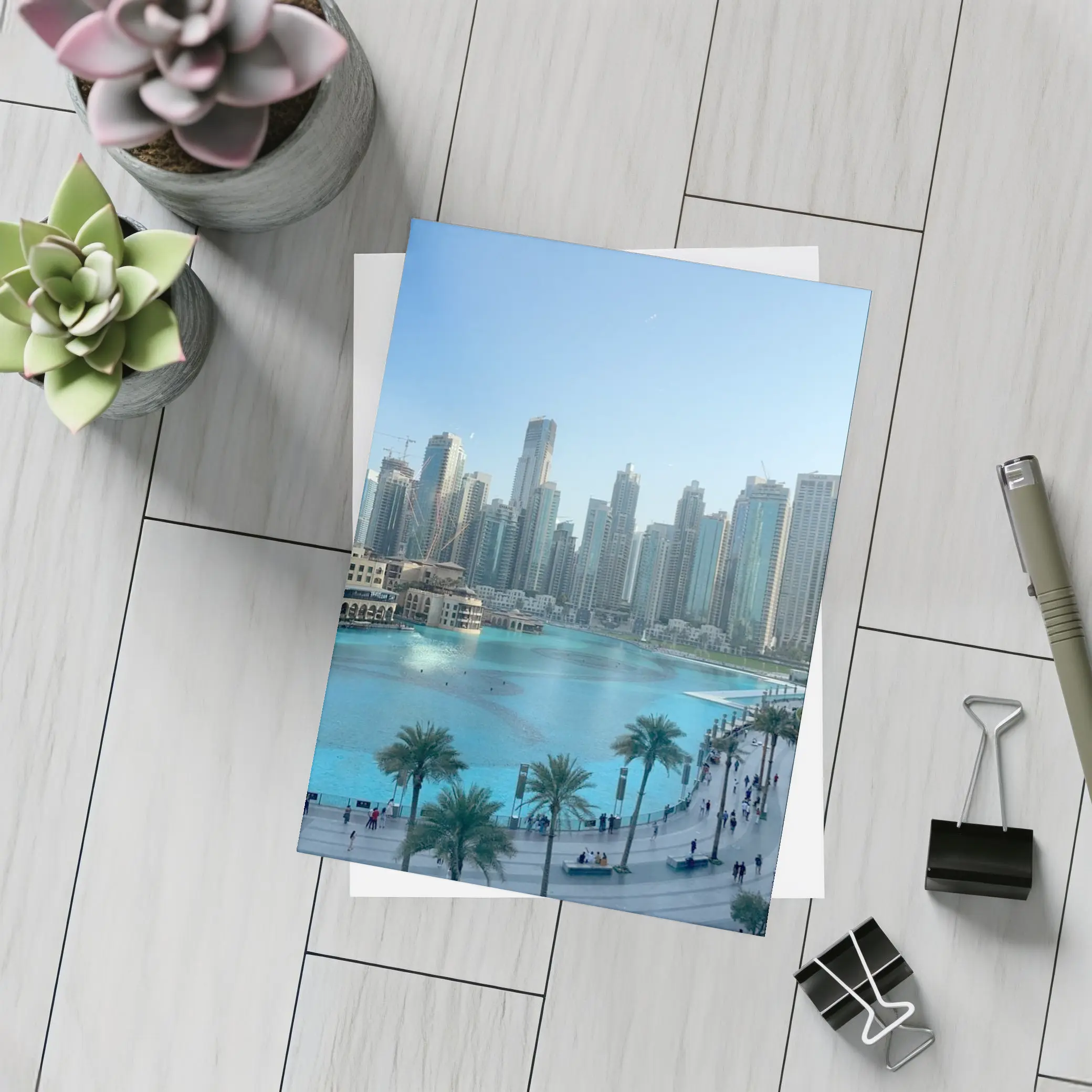 Dubai Downtown Skyline Blue Water Promenade – Postcards