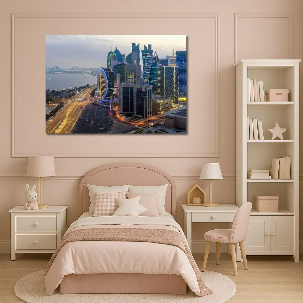 Doha Qatar Skyline City At Dusk – Wall Art