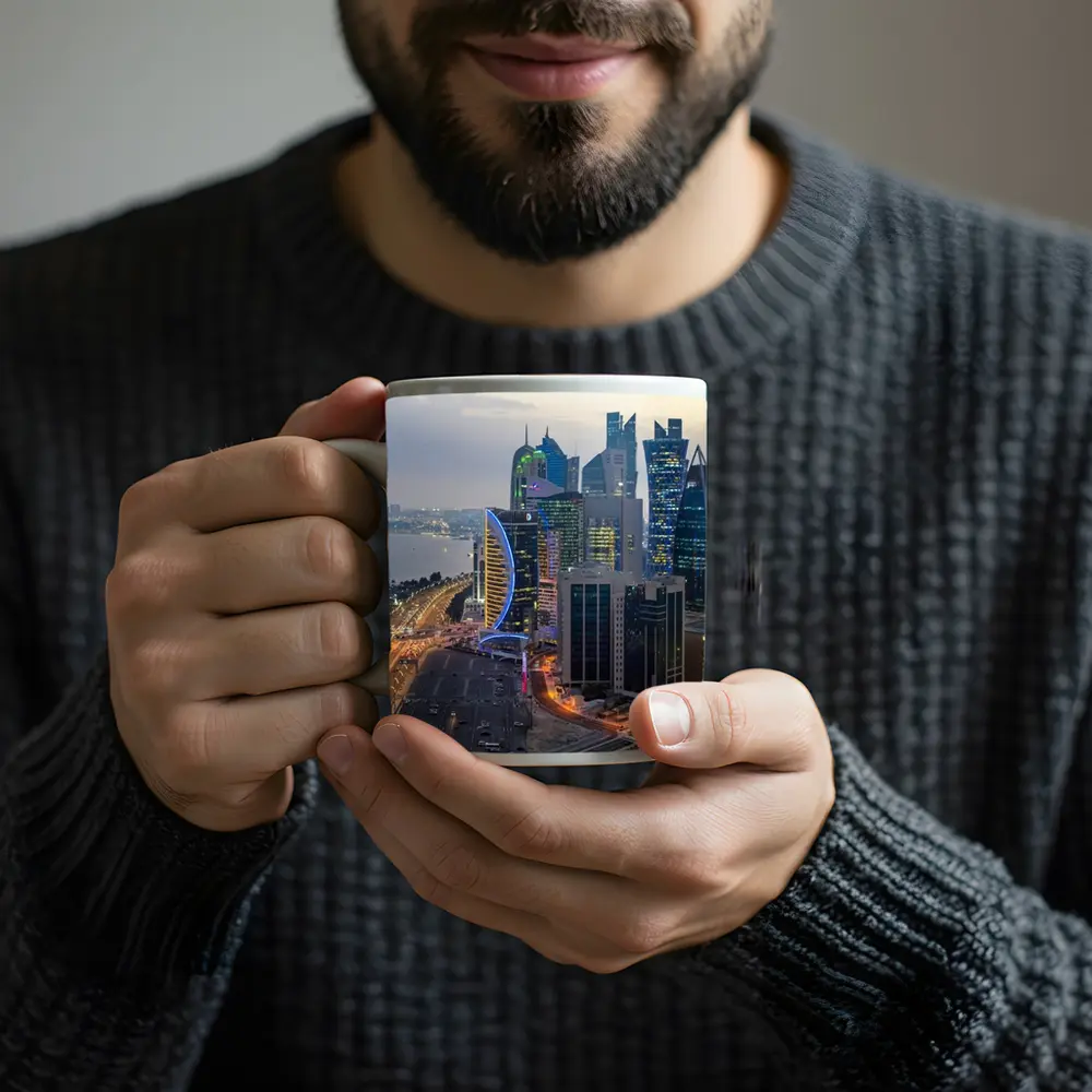 Doha Qatar Skyline City At Dusk – Mugs