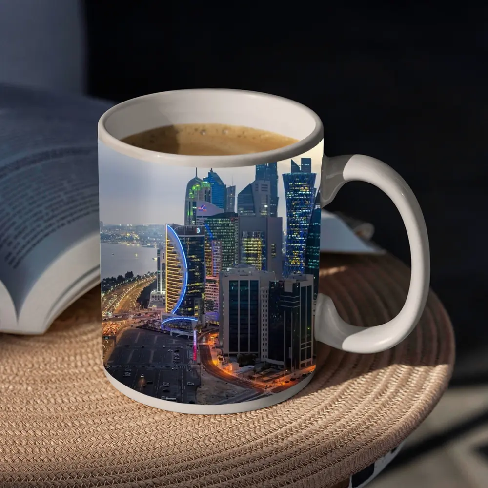Doha Qatar Skyline City At Dusk – Mugs