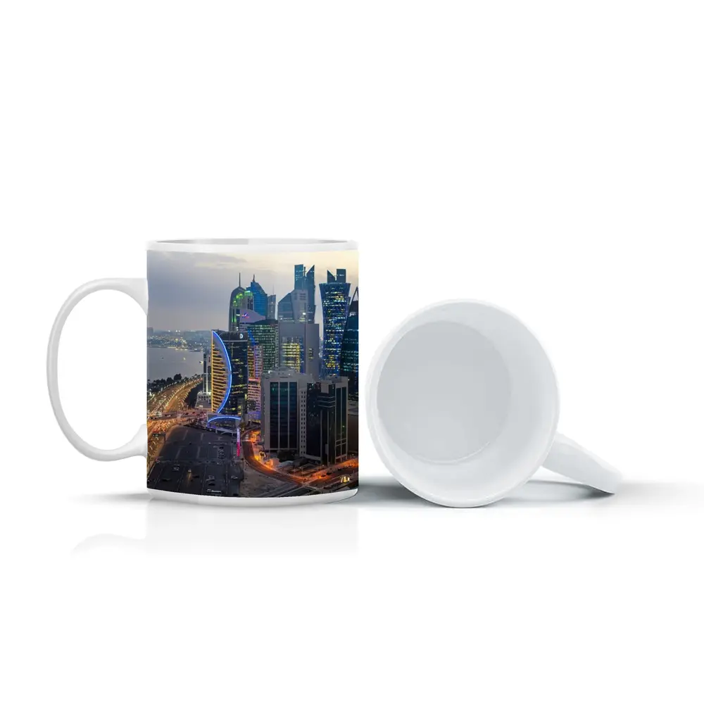 Doha Qatar Skyline City At Dusk – Mugs