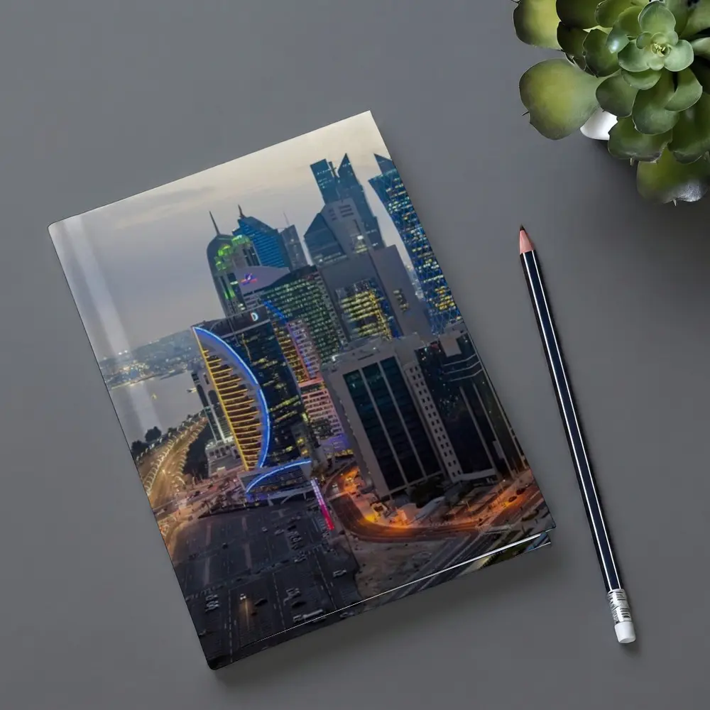 Doha Qatar Skyline City At Dusk – Notebooks