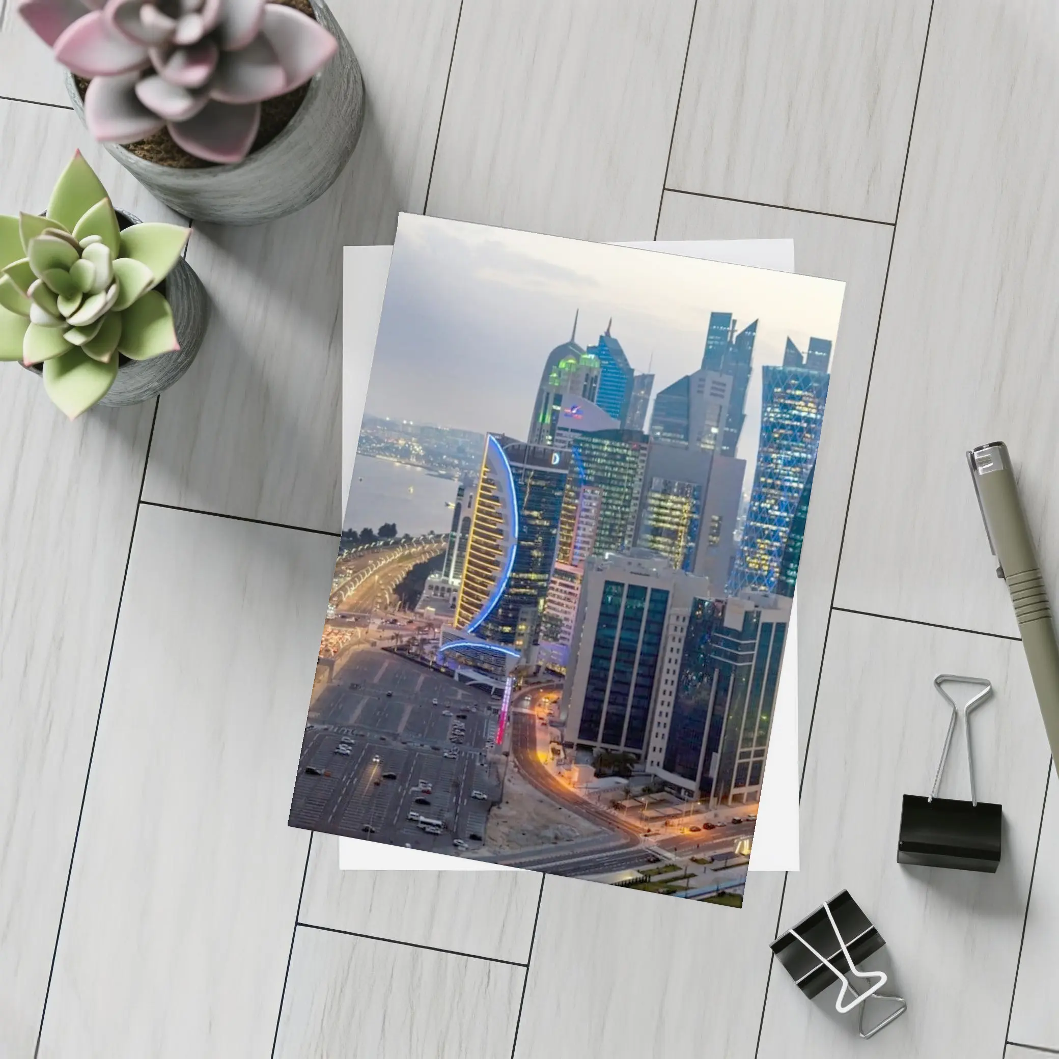 Doha Qatar Skyline City At Dusk – Postcards