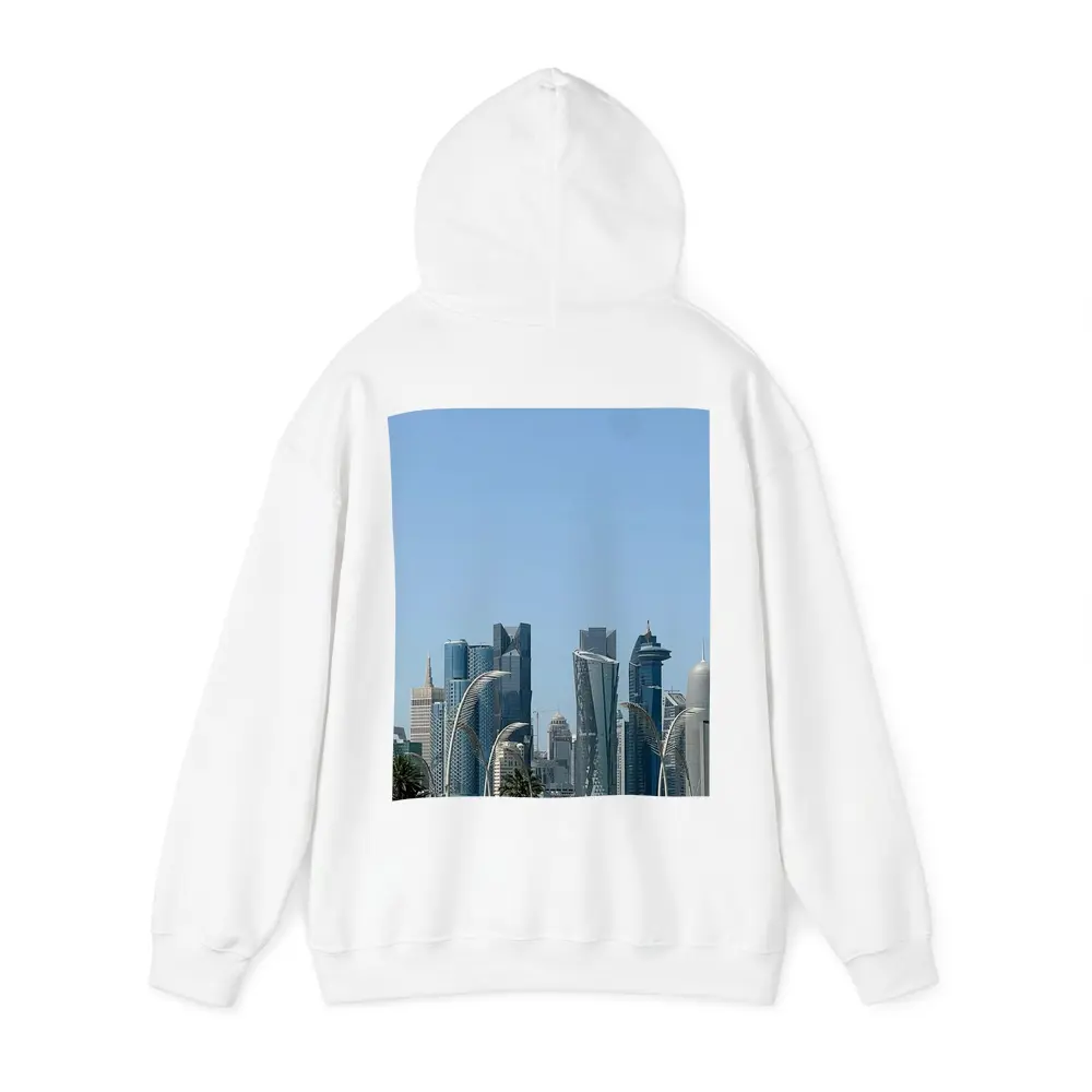 Doha Qatar Skyline With Airplane Flying – Hoodies