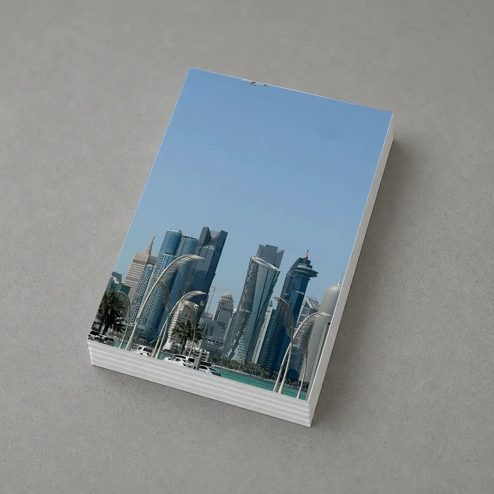 Doha Qatar Skyline With Airplane Flying – Postcards