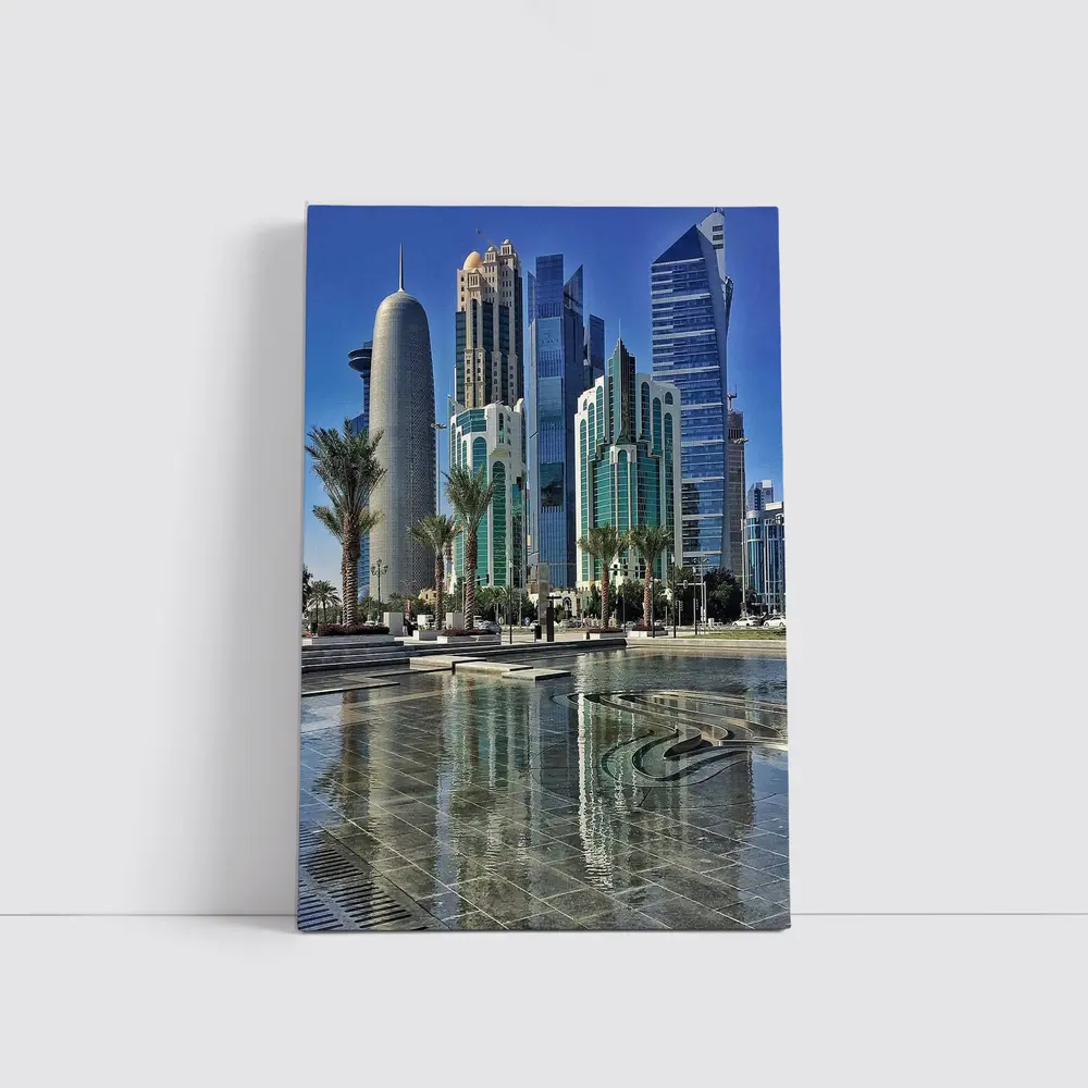 Doha Qatar Skyline Towers Palm Trees – Wall Art