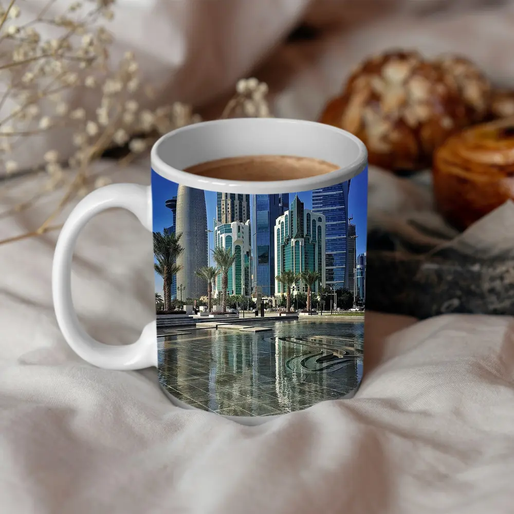 Doha Qatar Skyline Towers Palm Trees – Mugs