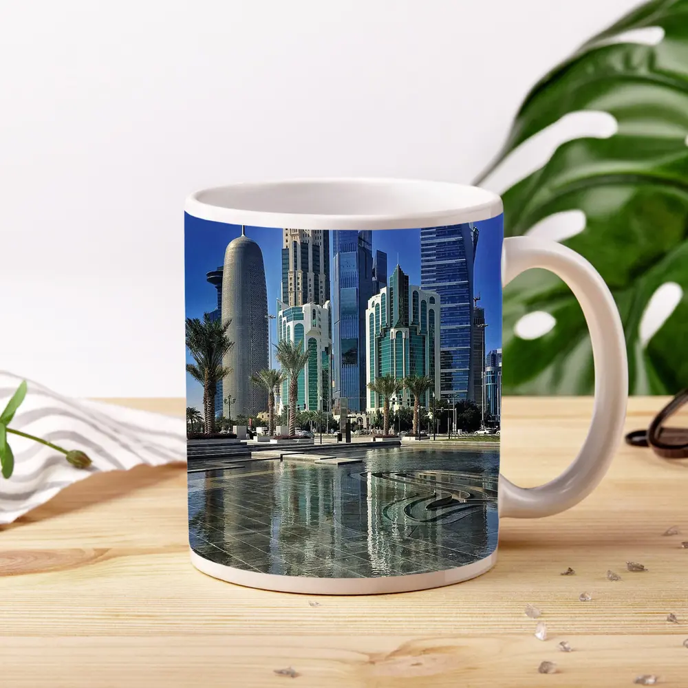 Doha Qatar Skyline Towers Palm Trees – Mugs