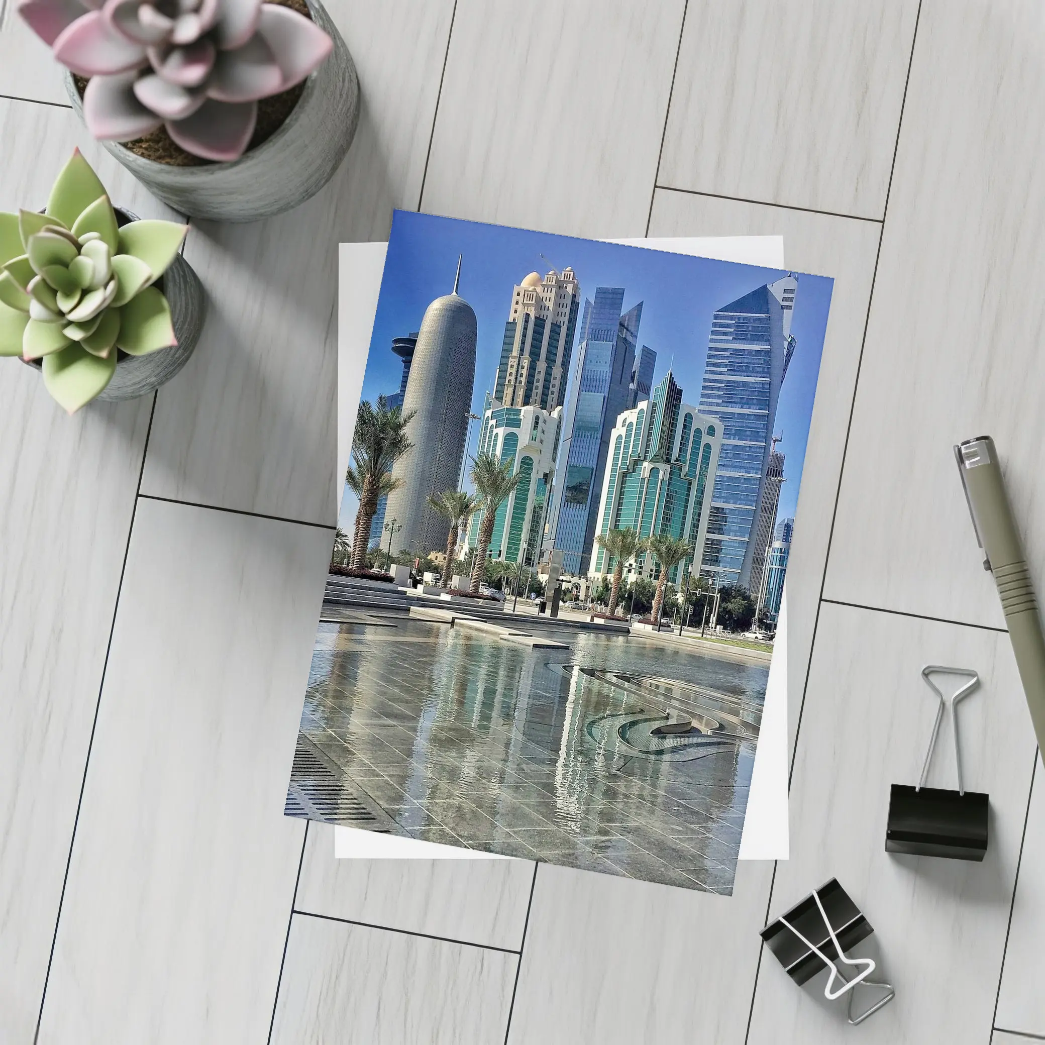 Doha Qatar Skyline Towers Palm Trees – Postcards
