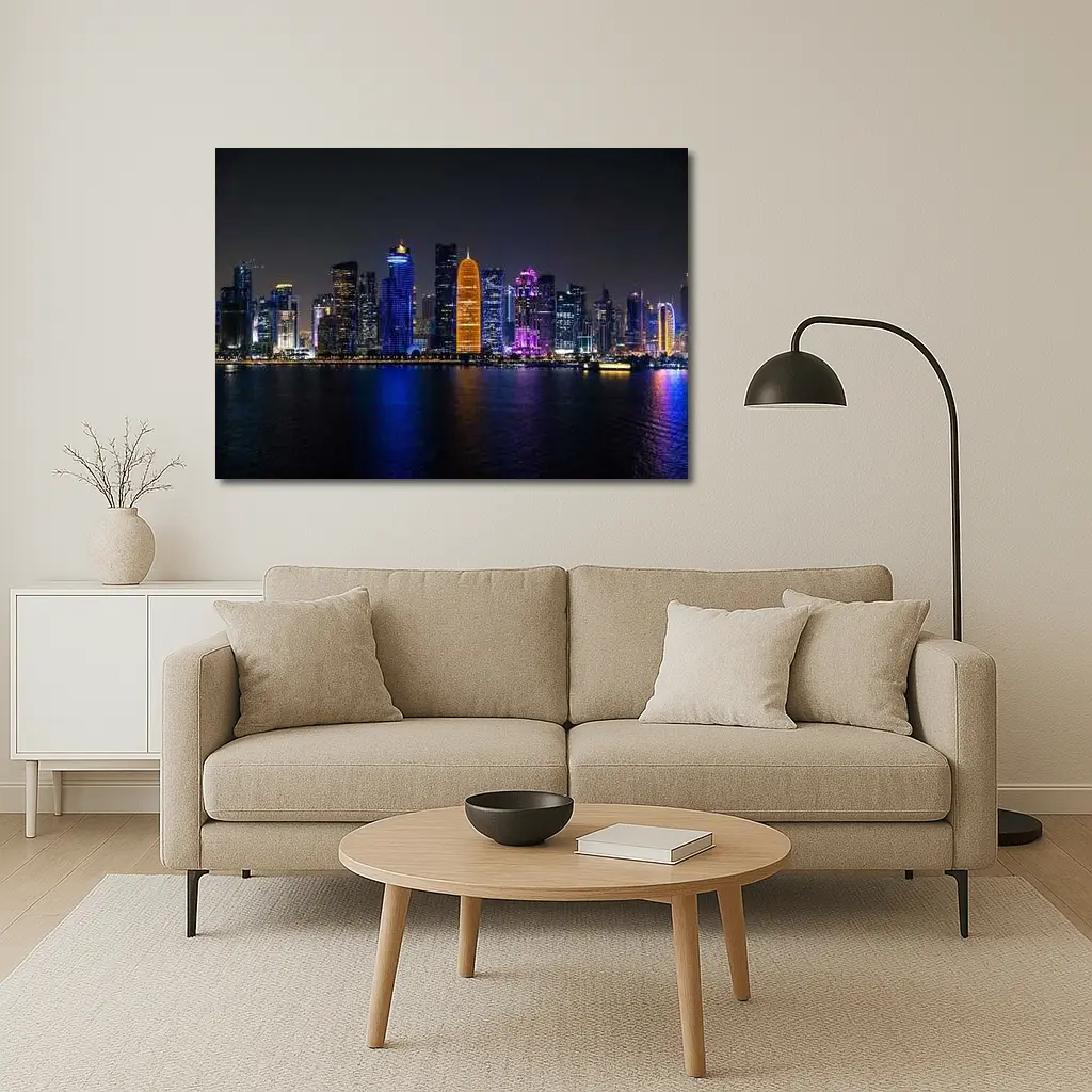 Doha Qatar Skyline Glowing At Night – Wall Art