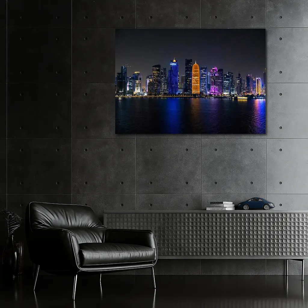 Doha Qatar Skyline Glowing At Night – Wall Art