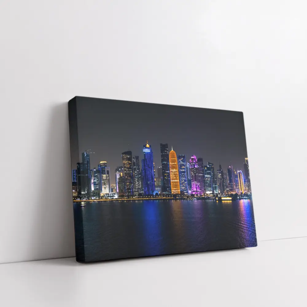Doha Qatar Skyline Glowing At Night – Wall Art