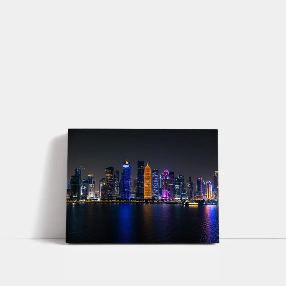 Doha Qatar Skyline Glowing At Night – Wall Art