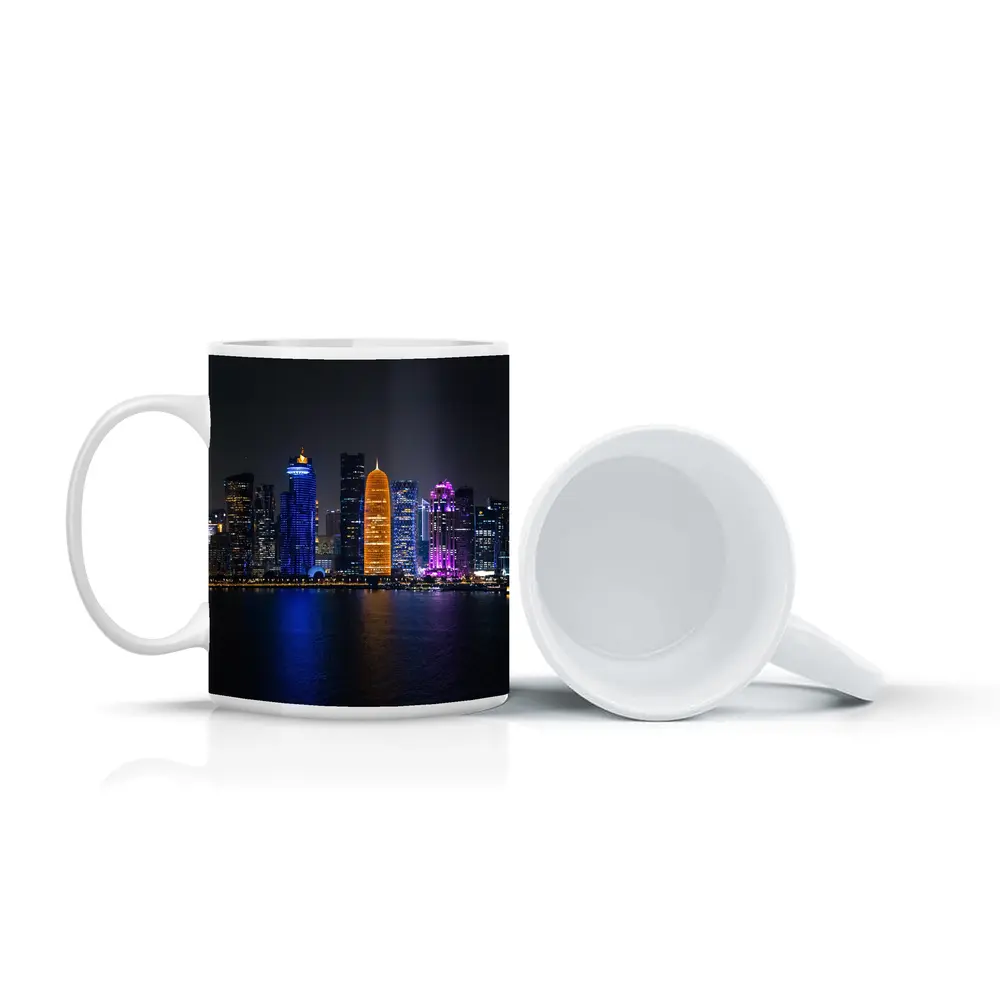 Doha Qatar Skyline Glowing At Night – Mugs