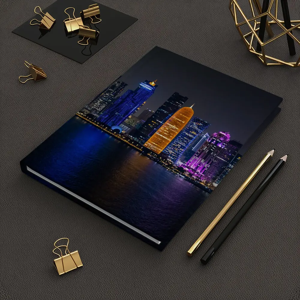 Doha Qatar Skyline Glowing At Night – Notebooks