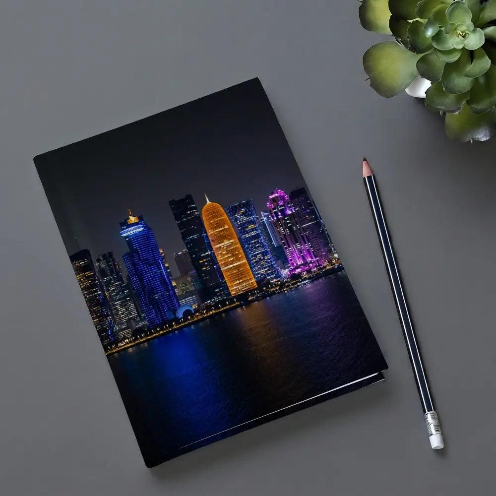 Doha Qatar Skyline Glowing At Night – Notebooks