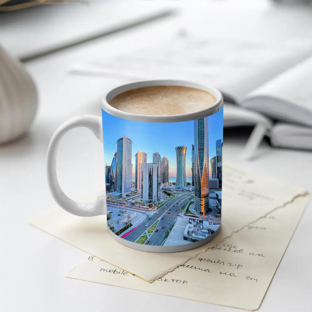 Doha Qatar City Skyline at Dusk – Mugs