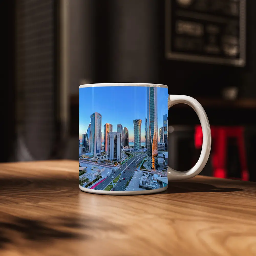 Doha Qatar City Skyline at Dusk – Mugs