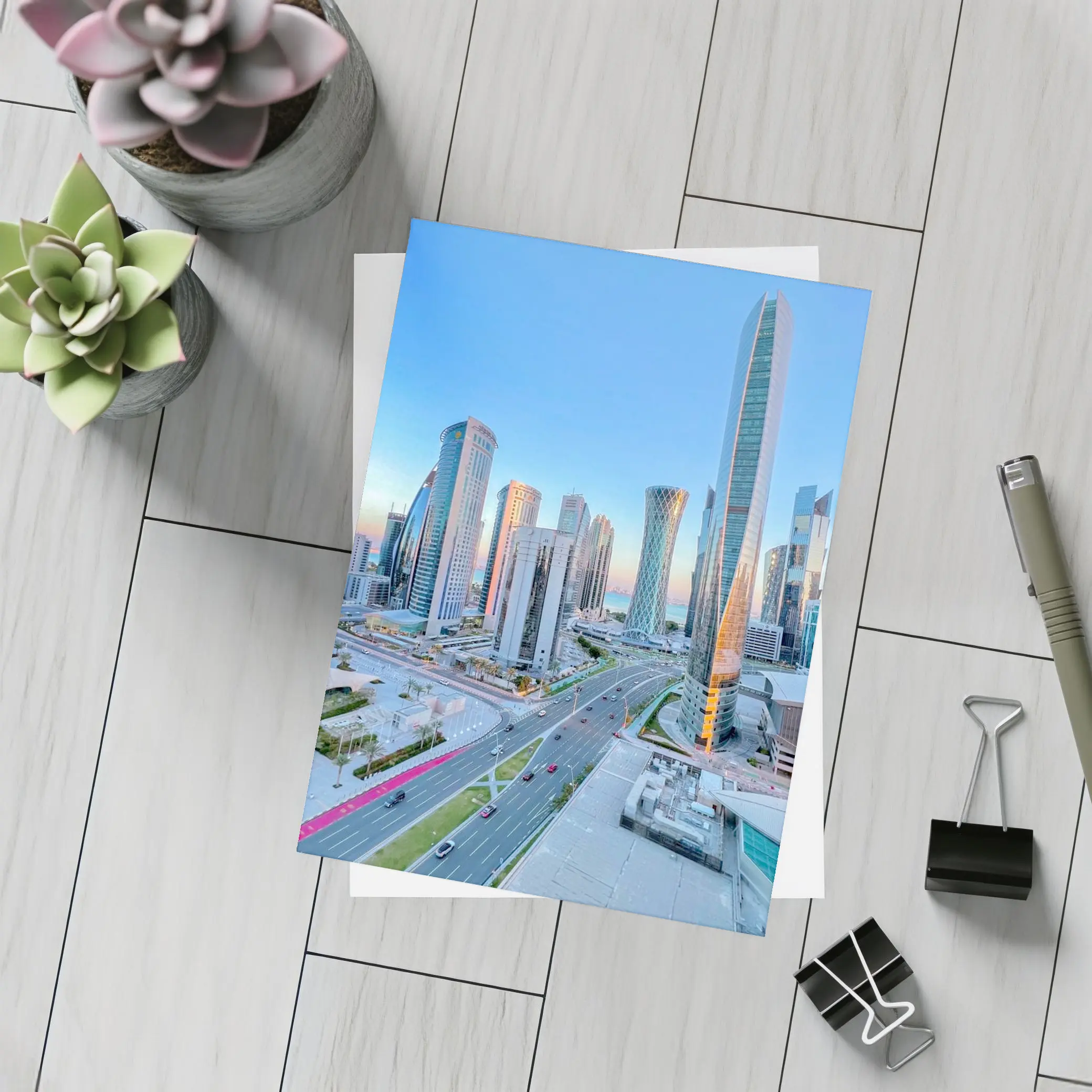 Doha Qatar City Skyline at Dusk – Postcards
