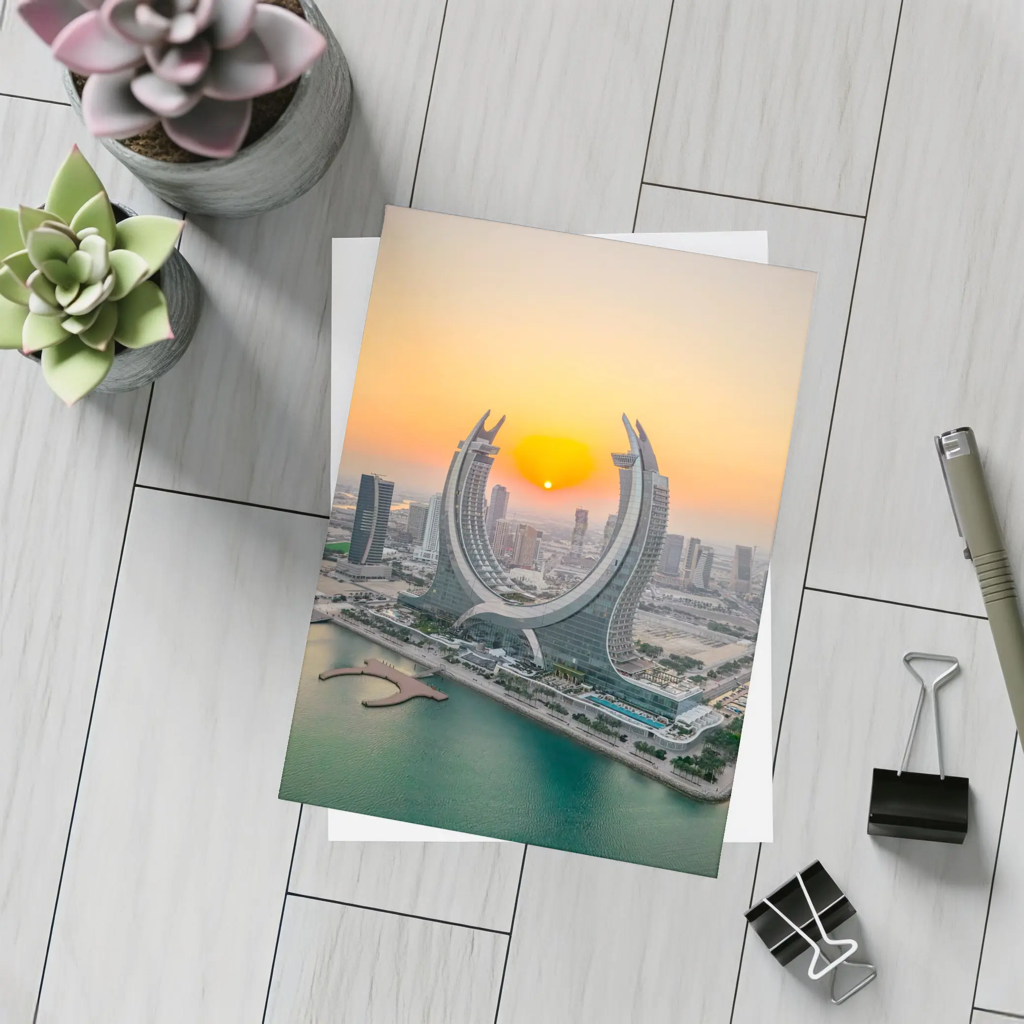 Katara Towers Doha Qatar Sunset Skyline – Postcards