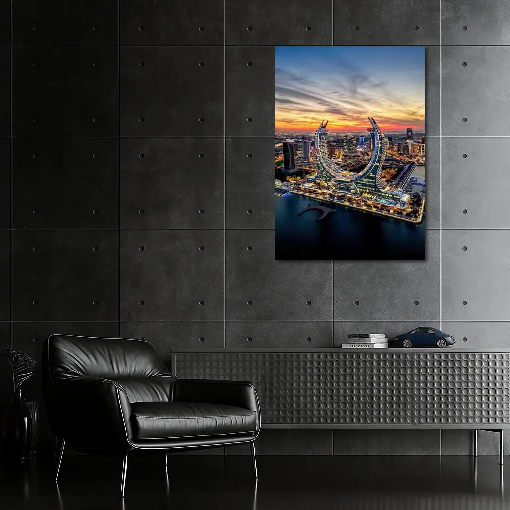 Lusail City Qatar Skyline Sunset Aerial View – Wall Art