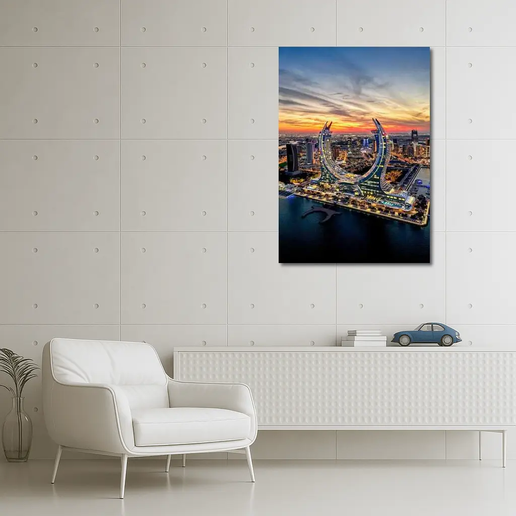 Lusail City Qatar Skyline Sunset Aerial View – Wall Art