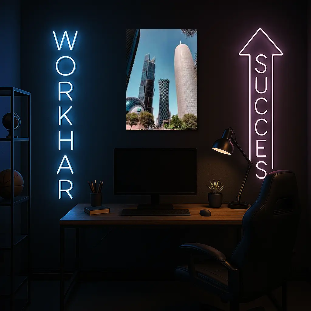 Doha Qatar Skyscrapers Blue Sky Cityscape – Wall Art