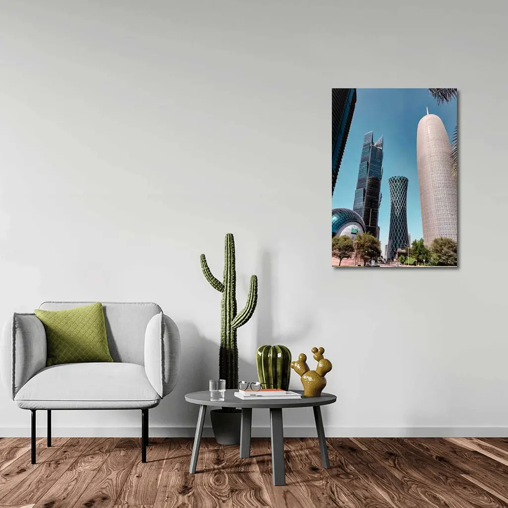 Doha Qatar Skyscrapers Blue Sky Cityscape – Wall Art