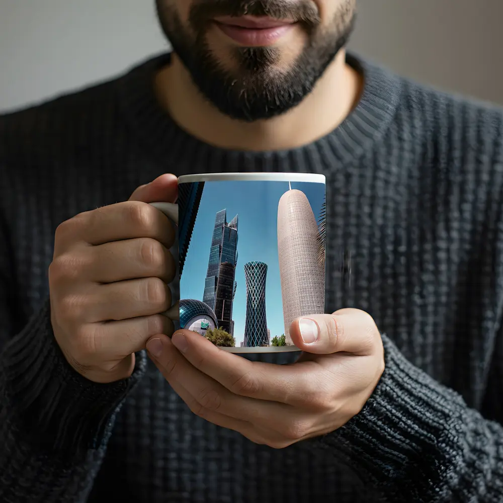Doha Qatar Skyscrapers Blue Sky Cityscape – Mugs