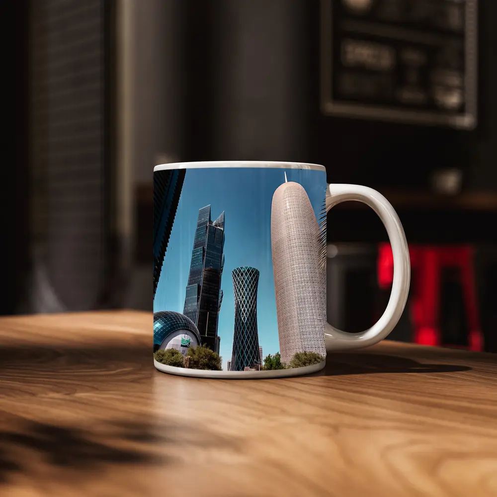 Doha Qatar Skyscrapers Blue Sky Cityscape – Mugs