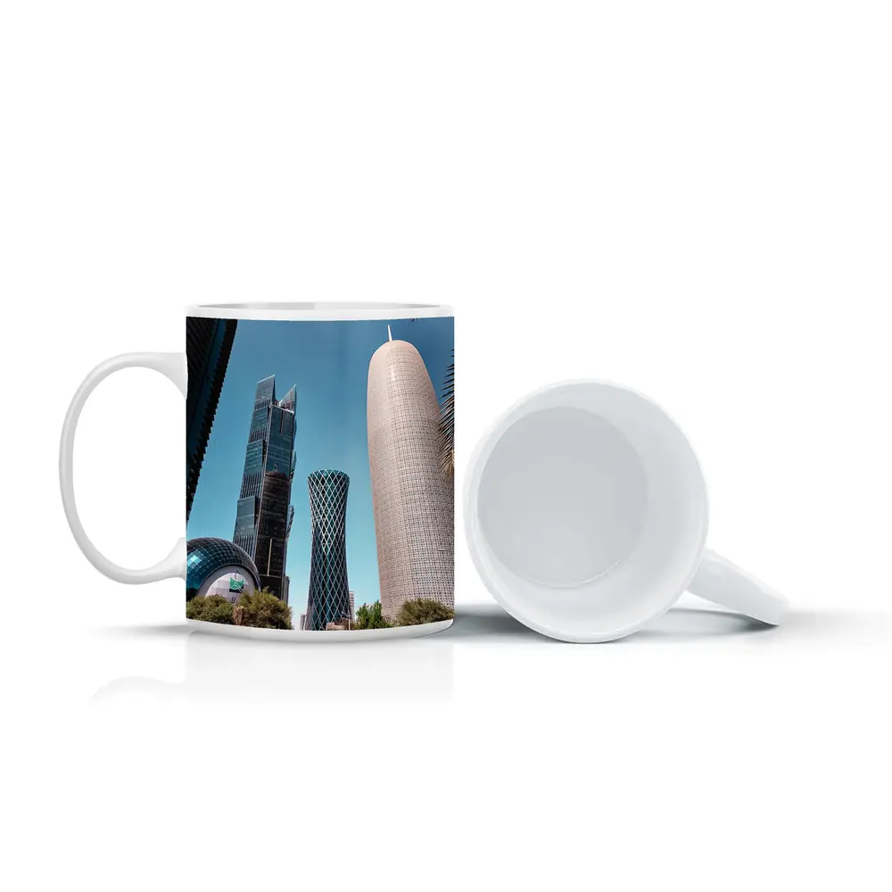 Doha Qatar Skyscrapers Blue Sky Cityscape – Mugs