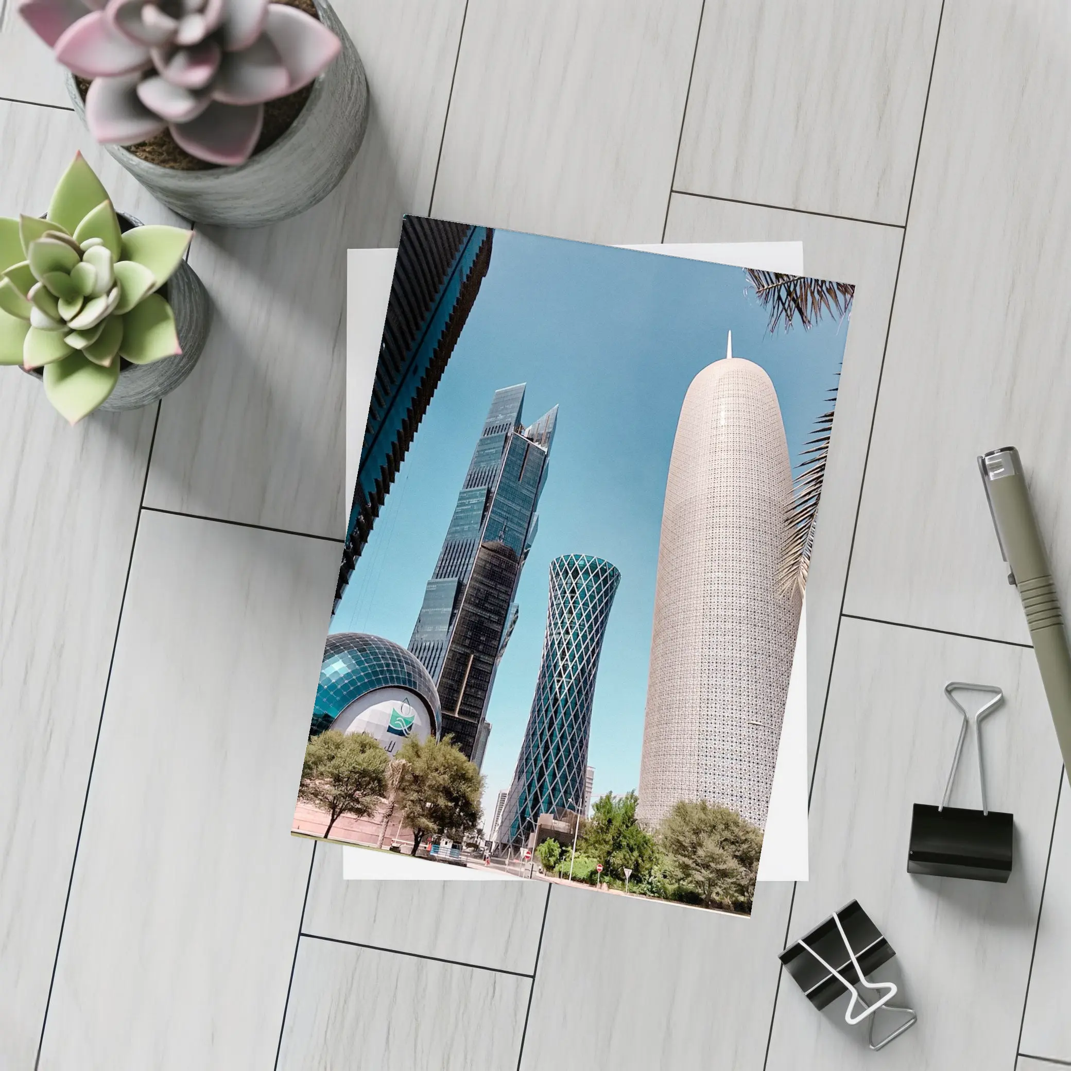 Doha Qatar Skyscrapers Blue Sky Cityscape – Postcards