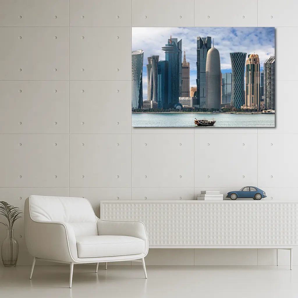 Doha Qatar Skyline Waterfront Dhow Boat – Wall Art