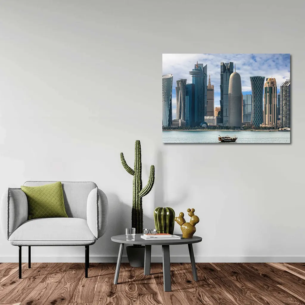 Doha Qatar Skyline Waterfront Dhow Boat – Wall Art