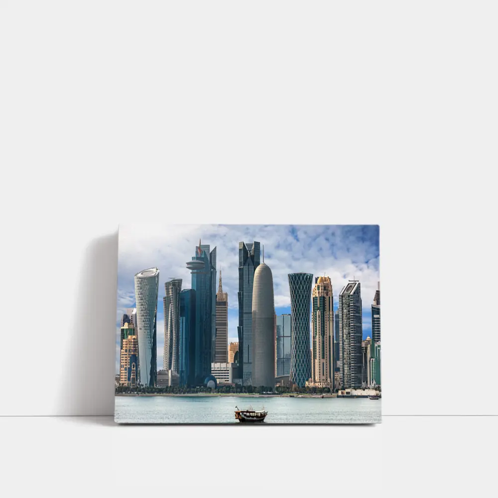 Doha Qatar Skyline Waterfront Dhow Boat – Wall Art