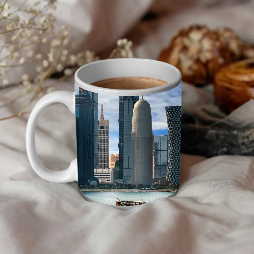 Doha Qatar Skyline Waterfront Dhow Boat – Mugs