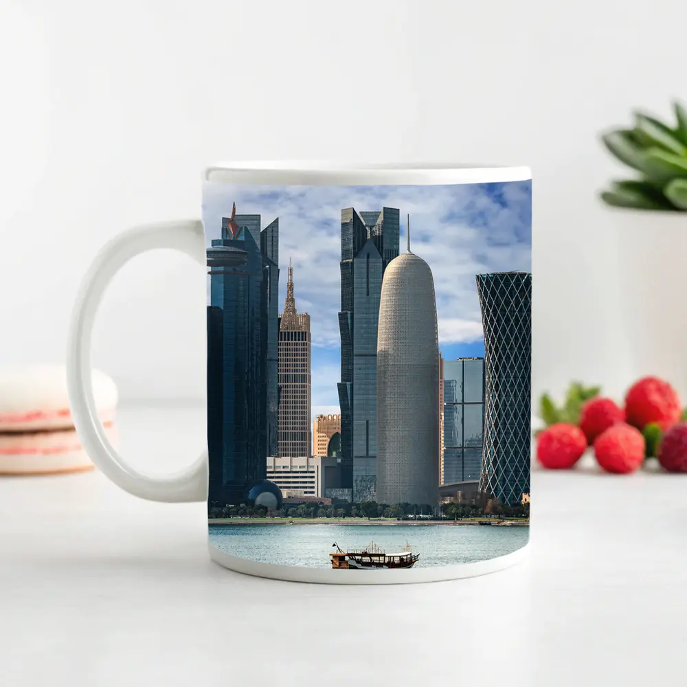Doha Qatar Skyline Waterfront Dhow Boat – Mugs