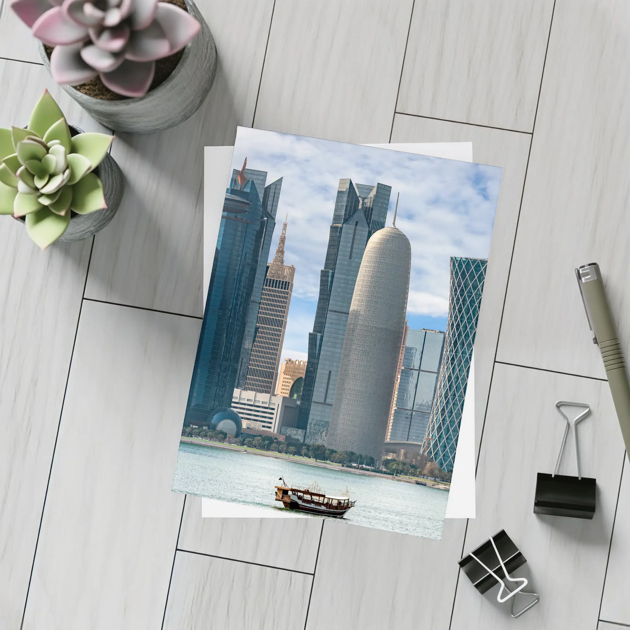 Doha Qatar Skyline Waterfront Dhow Boat – Postcards