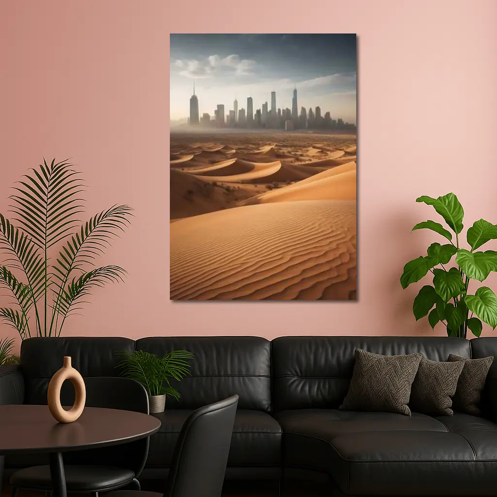 Desert Sand Dunes City Skyline Surreal – Wall Art