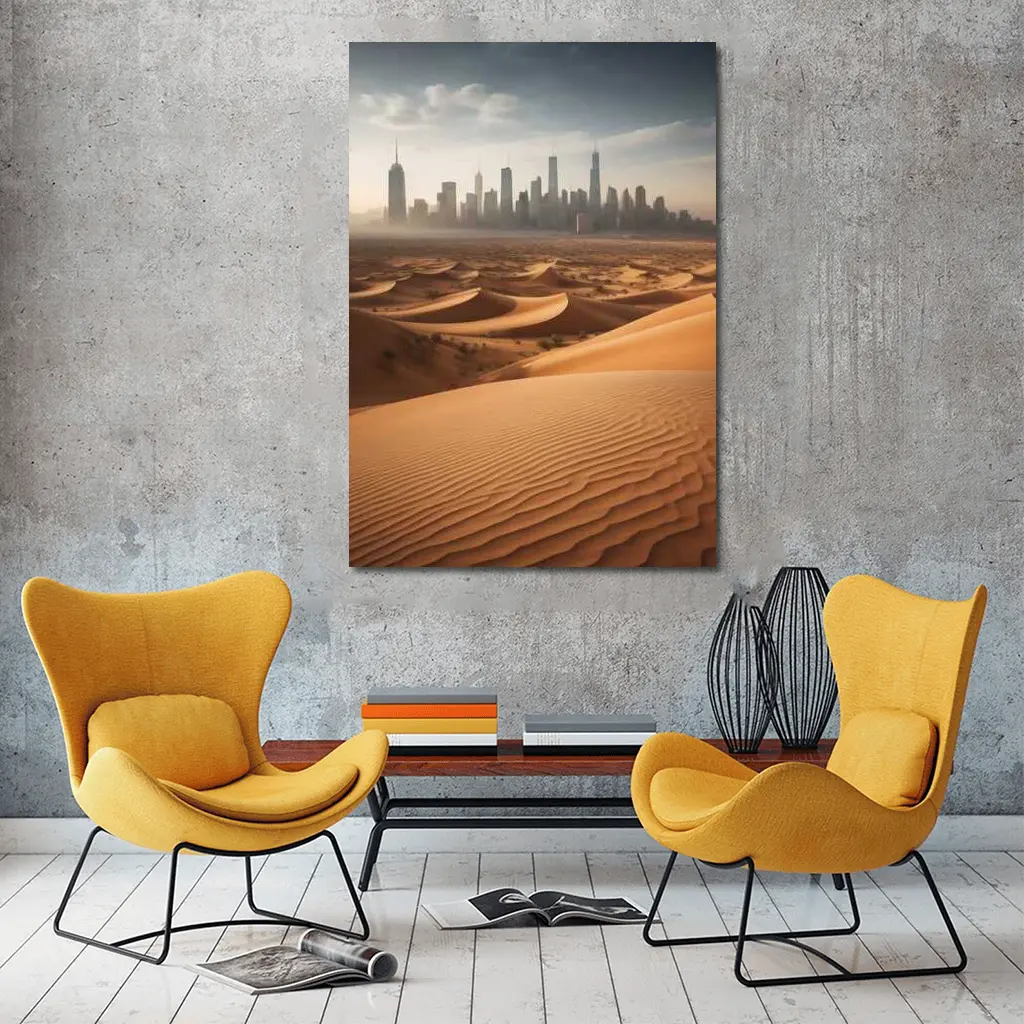 Desert Sand Dunes City Skyline Surreal – Wall Art