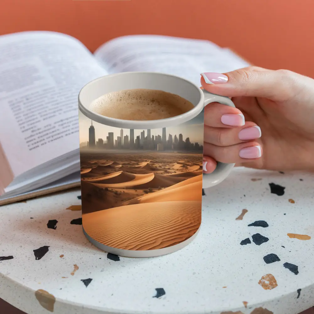 Desert Sand Dunes City Skyline Surreal – Mugs