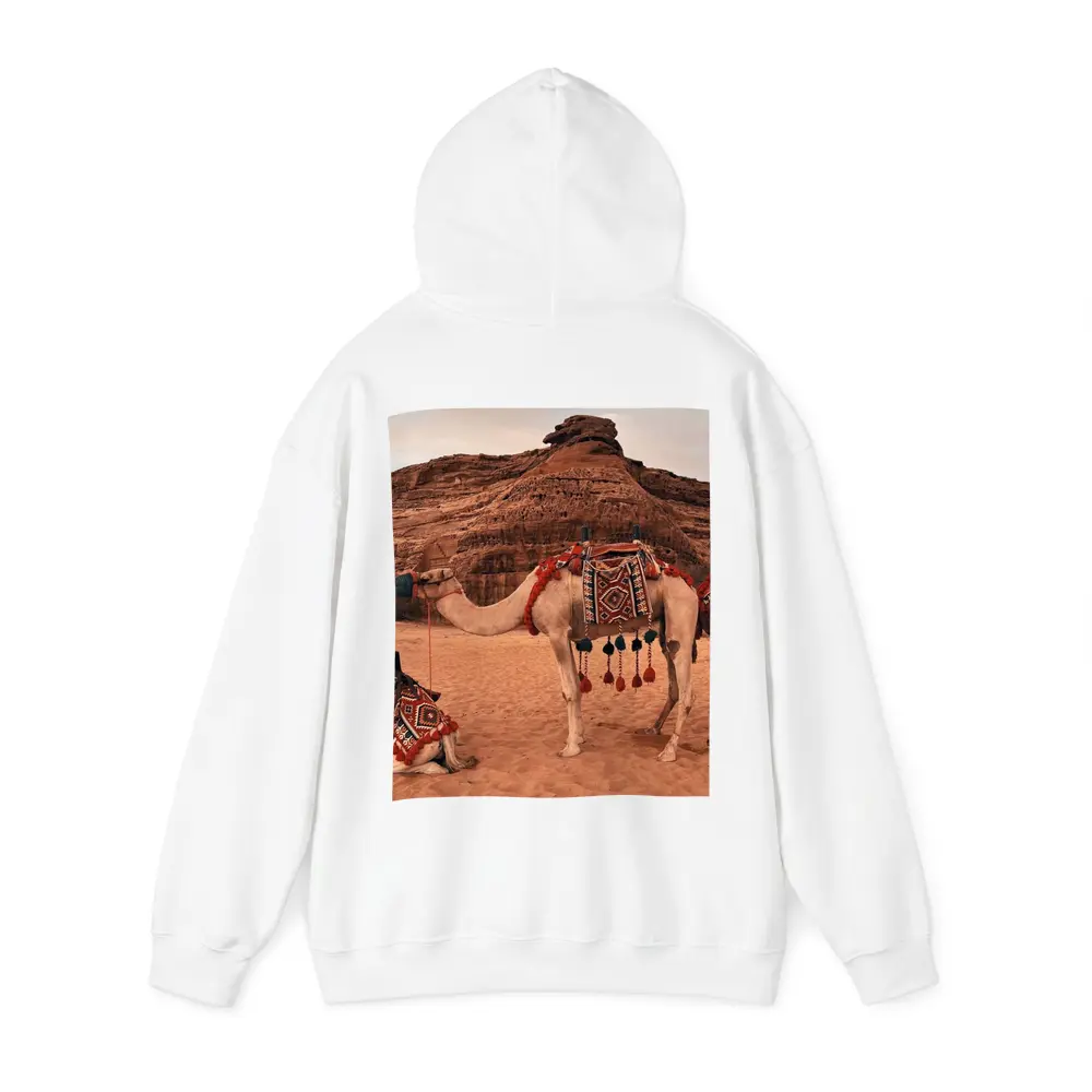 Decorated Camels Standing In Sandy Desert – Hoodies