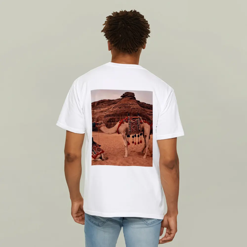 Decorated Camels Standing In Sandy Desert – T-Shirts