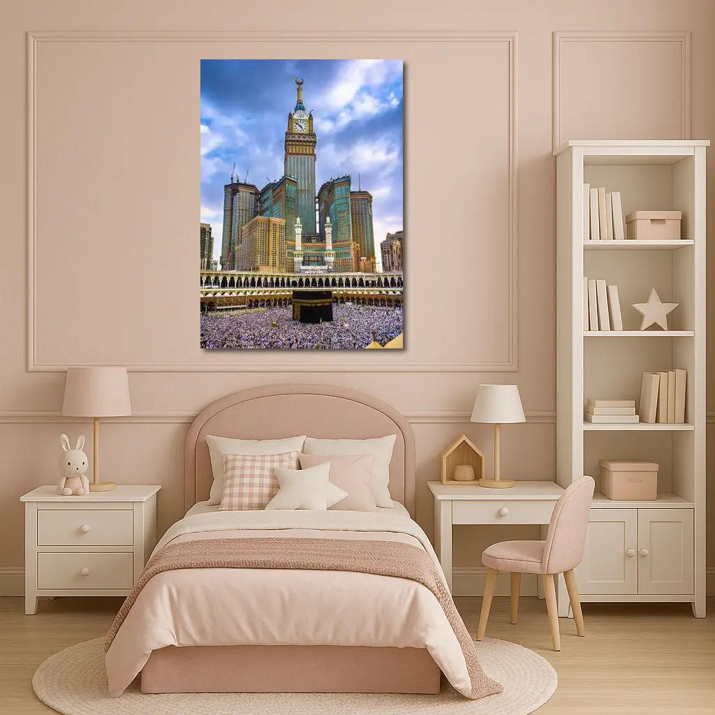 Mecca Kaaba Clock Tower Crowd Islam – Wall Art