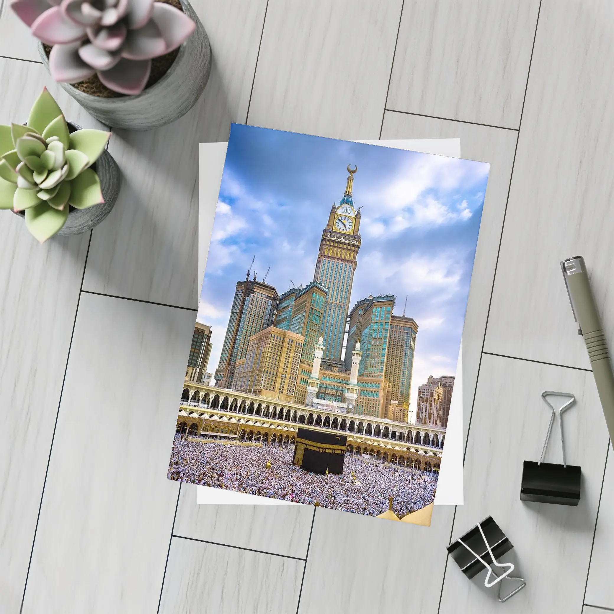 Mecca Kaaba Clock Tower Crowd Islam – Postcards